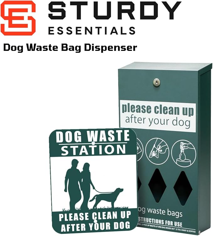 Premium Steel Dog Waste Station - Pet Waste Station | Durable pet stations for dogs with Easy Bag System, Weatherproof Waste Disposal, 300 Dog Waste Bags & 25 Liners