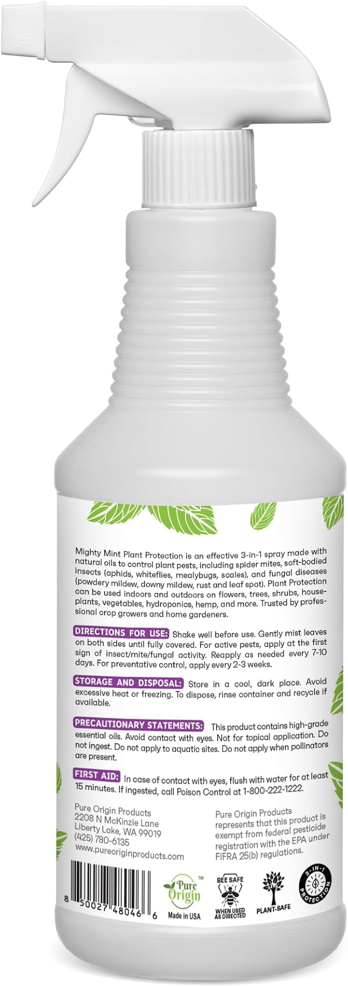Mighty Mint Peppermint Oil Plant Protection Spray – Insect & Pest Control for Gnats, Spider Mites & Aphids – Plant-Based, Easy-to-Use with Microfiber Cloth- 32 oz