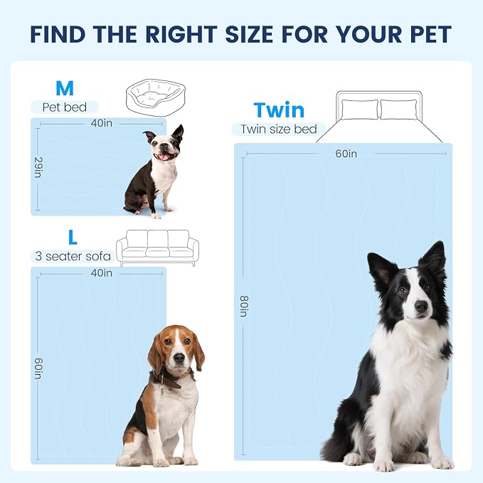 Mora Pets Premium Cooling Blanket for Dogs, Q-MAX>0.5 Washable Breathable Cooling Mat, Lightweight Soft Summer Pet Throw Blanket, Furniture Protector Bed Couch Cover for Large Dog Cat, Blue, 60x80