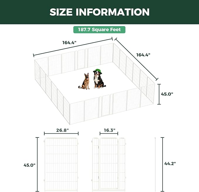 FXW Homeplus Unleashed Indoor Dog Playpen - Stress-Free and Safe Play, Heavy Duty 45 Inch 24 Panels Dog Pen for Medium and Large Dogs, White│Patented