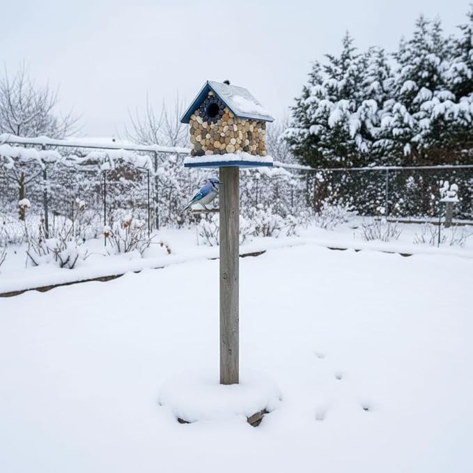 Masterpiece Bluebird Bird House for Outside Clearance, River Pebbles Cedar Bird House Bird Feeder for Outdoor, Hanging Birdhouse for Outside, Pole Mountable Birdhouse, 10 Yrs Lasting (Blue)