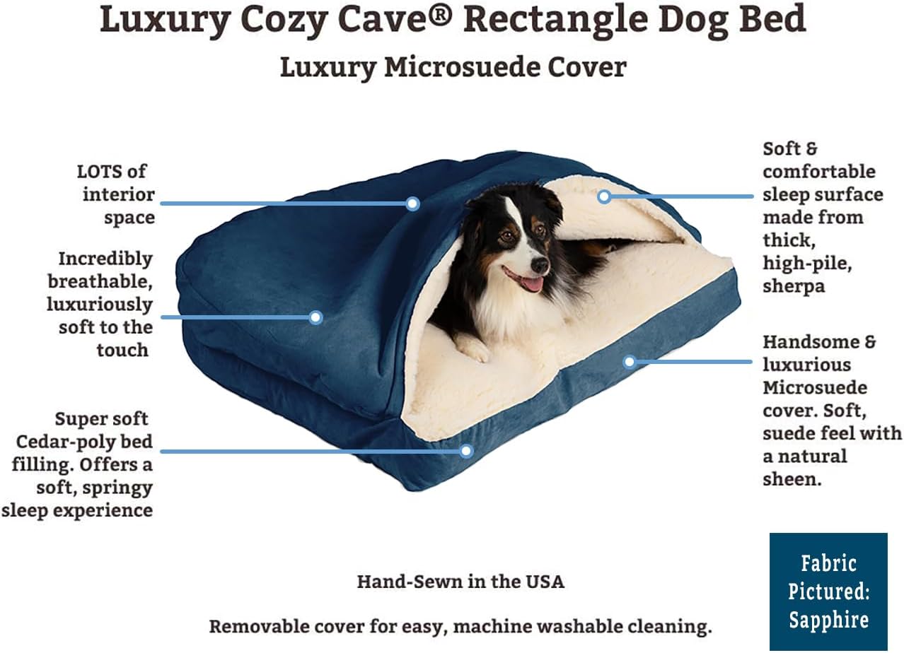 Snoozer Pet Products Luxury Rectangle Cozy Cave Dog Bed with Microsuede, Medium, Sapphire