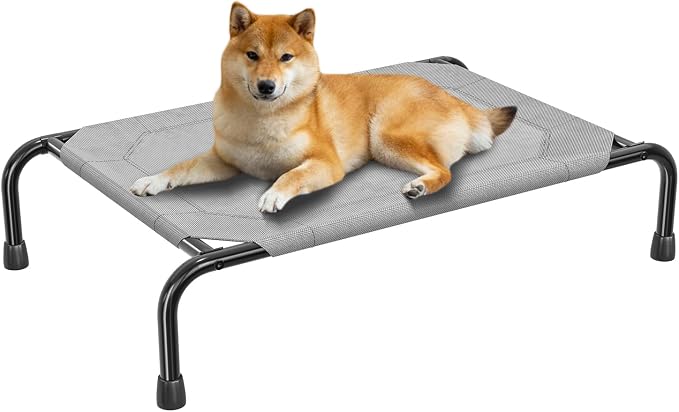 Simple Trending Raised Dog Bed for Small Dogs, Waterproof Elevated Dog Cot, Outdoor Cooling Pet Bed, 36.5" x 22.5", Grey | Pet Bed for Small Dogs, Waterproof Cover, Breathable mesh, Non-Slip Feet, Suitable for Indoor or Outdoor Use, 36.5" x 22.5"