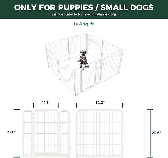 FXW Homeplus Unleashed Indoor Dog Playpen - Stress-Free and Safe Play, Heavy Duty 24 Inch 8 Panels with Washable Pee Pad for Puppy and Small Dogs, White│Patented