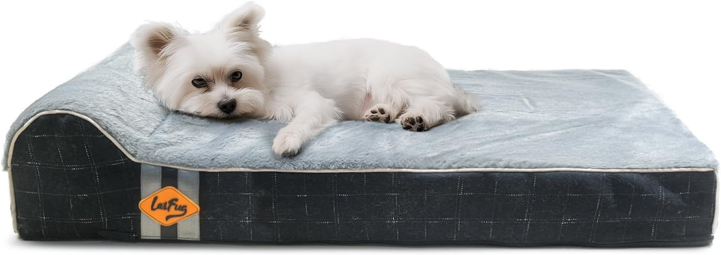 Laifug Orthopedic Memory Foam Dog Bed with Durable Water Proof Liner and Removable Washable Cover (Large (34"x22"x5.5"), Black Grid Gray)