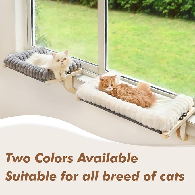 Cloud-Soft Cat Window Sill Perch with Zipper Designed Cushioned Bed, Supportive Cat Window Seat with Premium Solid Wood & Sturdy Metal Frame, Pet Hammock Bed for Large Cats (Medium, Gray)