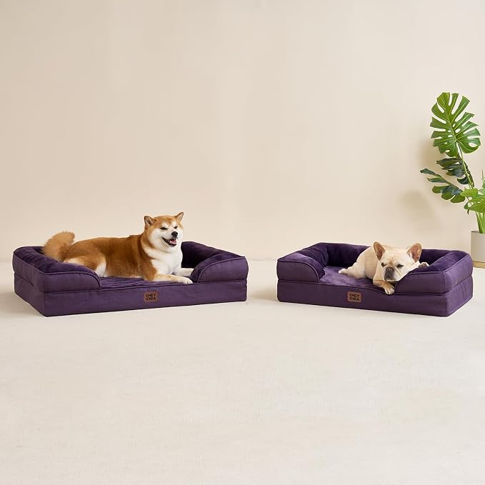 EHEYCIGA Orthopedic Small Dog Bed, Waterproof Memory Foam Washable Pet Beds | Non-Slip Bottom and Egg-Crate Foam Medium Pet Couch Bed with Washable Removable Cover, Purple