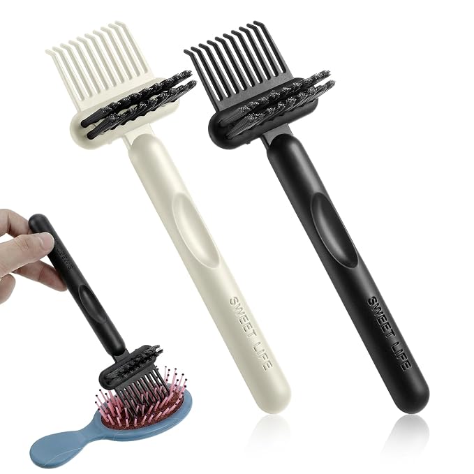 2Pcs 2-in-1 Hair Brush Cleaner & Remover Tool Brush Cleaning Tool Comb Cleaner Effective Hairbrush Cleaner Hair Brush Remover Rake for Man Woman Home Travel Salon Removing Hair Dust (Black, White)