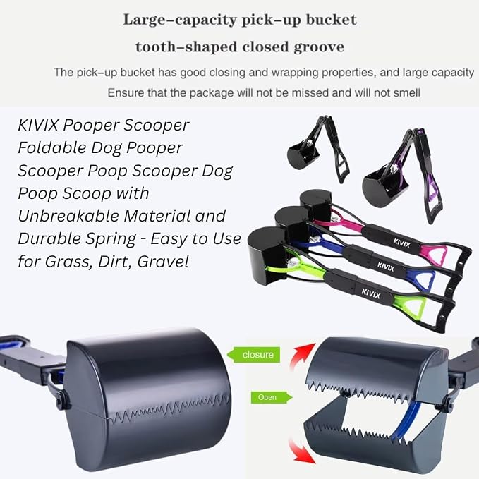 KIVIX 28" Pooper Scooper Pack of 2 Foldable Dog Poop Scoop with Unbreakable Material and Durable Spring - Easy to Use for Grass, Dirt, Gravel