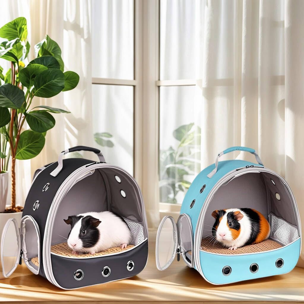 Small Animal Pet Carrier Backpack for 2 Guinea Pig, Hedgehog Carrier Portable Travel Cage with 7 Ventilation Holes, Clear Front Window and Soft Double-Sided Support and Comfy Fit Mat