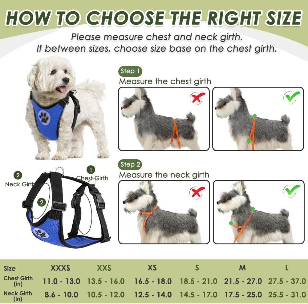 SlowTon Dog Seat Belt Harness for Car, Dog Car Harness Adjustable Mesh Breathable & Dog Seatbelt Safety Tether with Elastic Bungee for Small Medium Large Pets(Blue, Double Clip, XXXS)