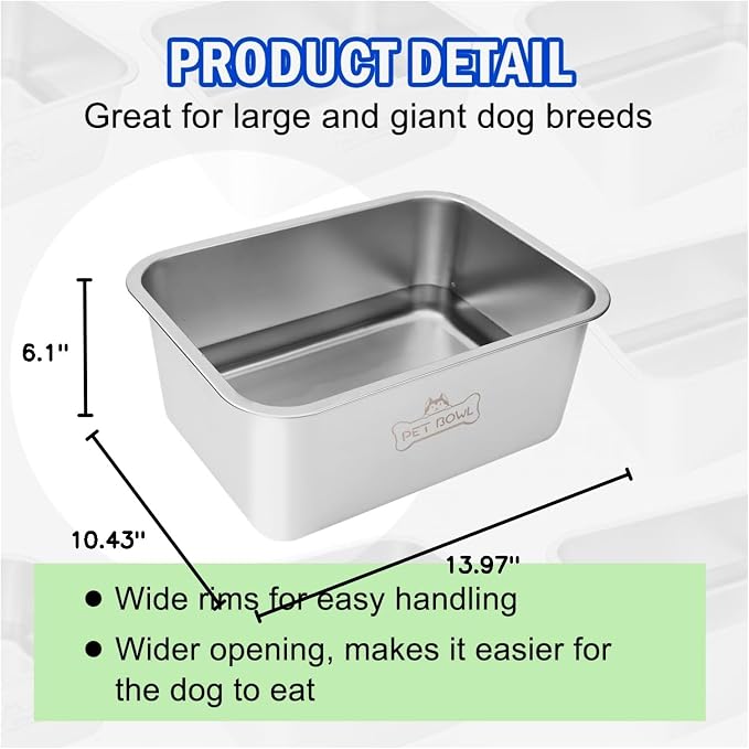 Vumdua Water Bowls for Large Dogs, 3 Gallons Durable Stainless Steel Dog Bowls - Big Capacity Water and Food Bowl for Indoor Outdoor, Easy to Clean