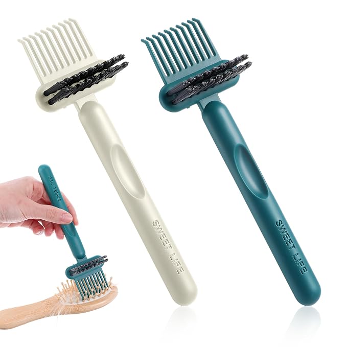 2Pcs 2-in-1 Hair Brush Cleaner & Remover Tool Brush Cleaning Tool Comb Cleaner Effective Hairbrush Cleaner Hair Brush Remover Rake for Man Woman Home Travel Salon Removing Hair Dust (Green, White)