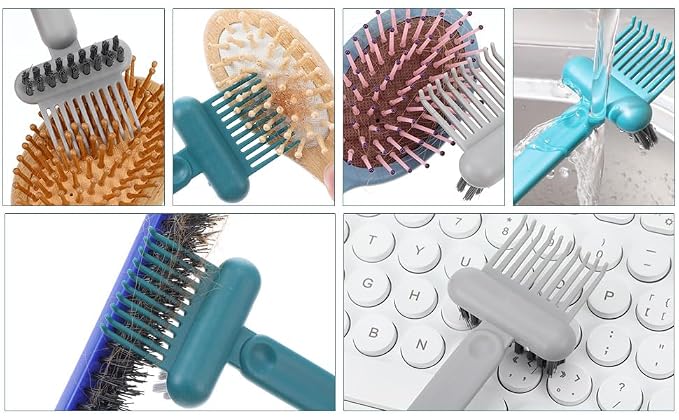 2-in-1 Hair Brush Cleaner & Remover Tool Brush Cleaning Tool Comb Cleaner Effective Hairbrush Cleaners Small and Portable for Travel Man Woman Home Salon Removing Hair Dust(Grey)