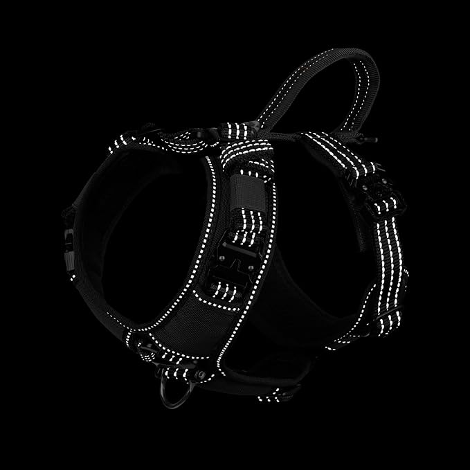 ICEFANG Dog Halter Harness with Metal Buckles,Dog Strap Vest for Small Dogs | Control Handle,Summer-Cooling,Reflective,Front Hook,Adjustable,Soft Padded,No Pull,Black,Small