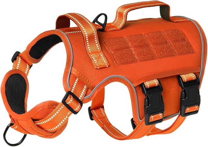 Dog Harness Medium Sized Dog, No Pull Dog Vest with Molle System | Tactical, Easy Control With Handle, Breathable Soft Padded, Adjustable, Reflective, No Choke for Walking, Orange Medium