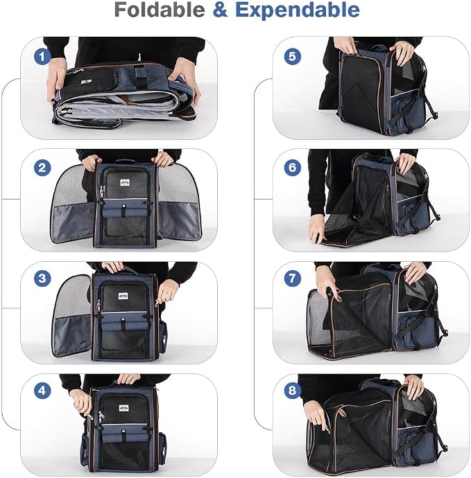 Large Cat Backpack Carrier Expandable Pet Carrier Backpack for Small Dogs Medium Cats Fit Up to 18 Lbs, Dog Backpack Carrier, Foldable Puppy Backpack Carrier for Travel, Hiking,Blue