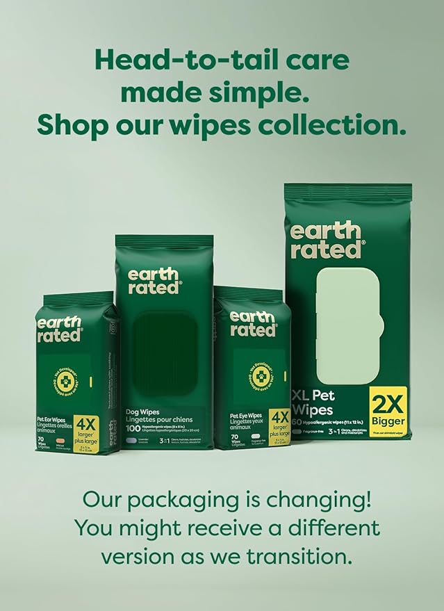 Earth Rated Dog Wipes, Hypoallergenic, Cleaning and Hydrating, for Grooming Paws, Body and Butt, Lavender Scented, 400 Count