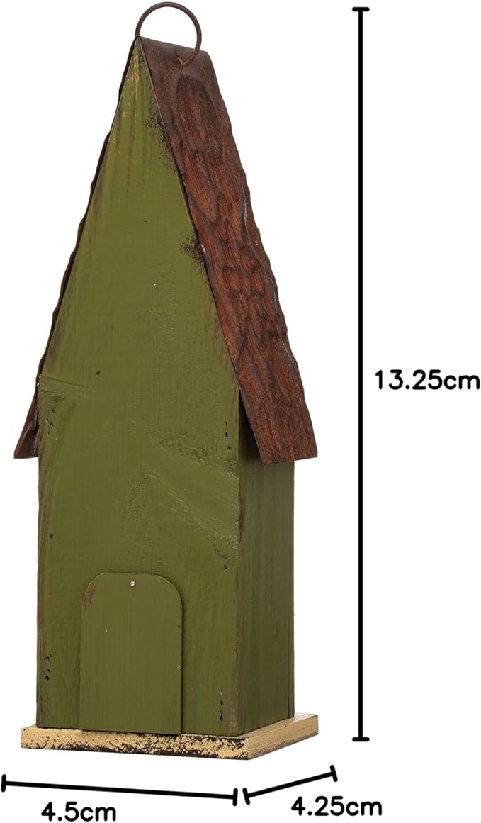 Glitzhome JK97326 Hanging Distressed Wooden Bird House Garden Decorative 13.25 Inch Tall, Green