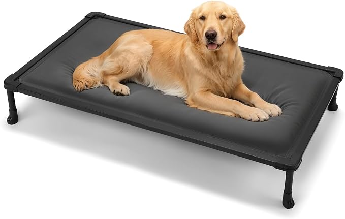 Veehoo Chew Proof Elevated Dog Bed, Padded Indestructible Raised Dog Cot | Orthopedic Dog Platform Bed with Soft Padded Mat, Durable Waterproof Pet Cot for Indoor, Outdoor or Crate, 49-Inch, Grey
