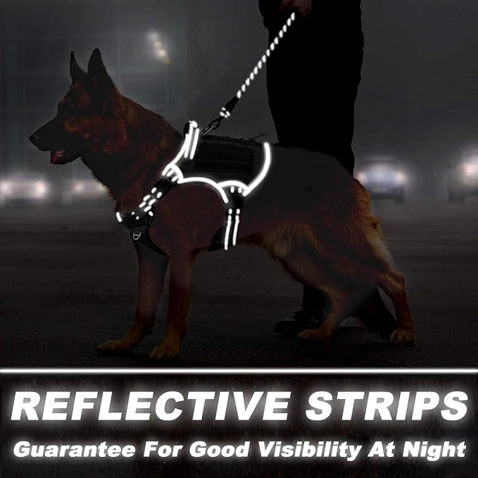 Tactical Dog Harness Large,Military Service Weighted Dog Vest Harness Working Dog MOLLE Vest with Loop Panels,No-Pull Training Harness with Leash Clips for Walking Hiking Hunting(Black,XL)