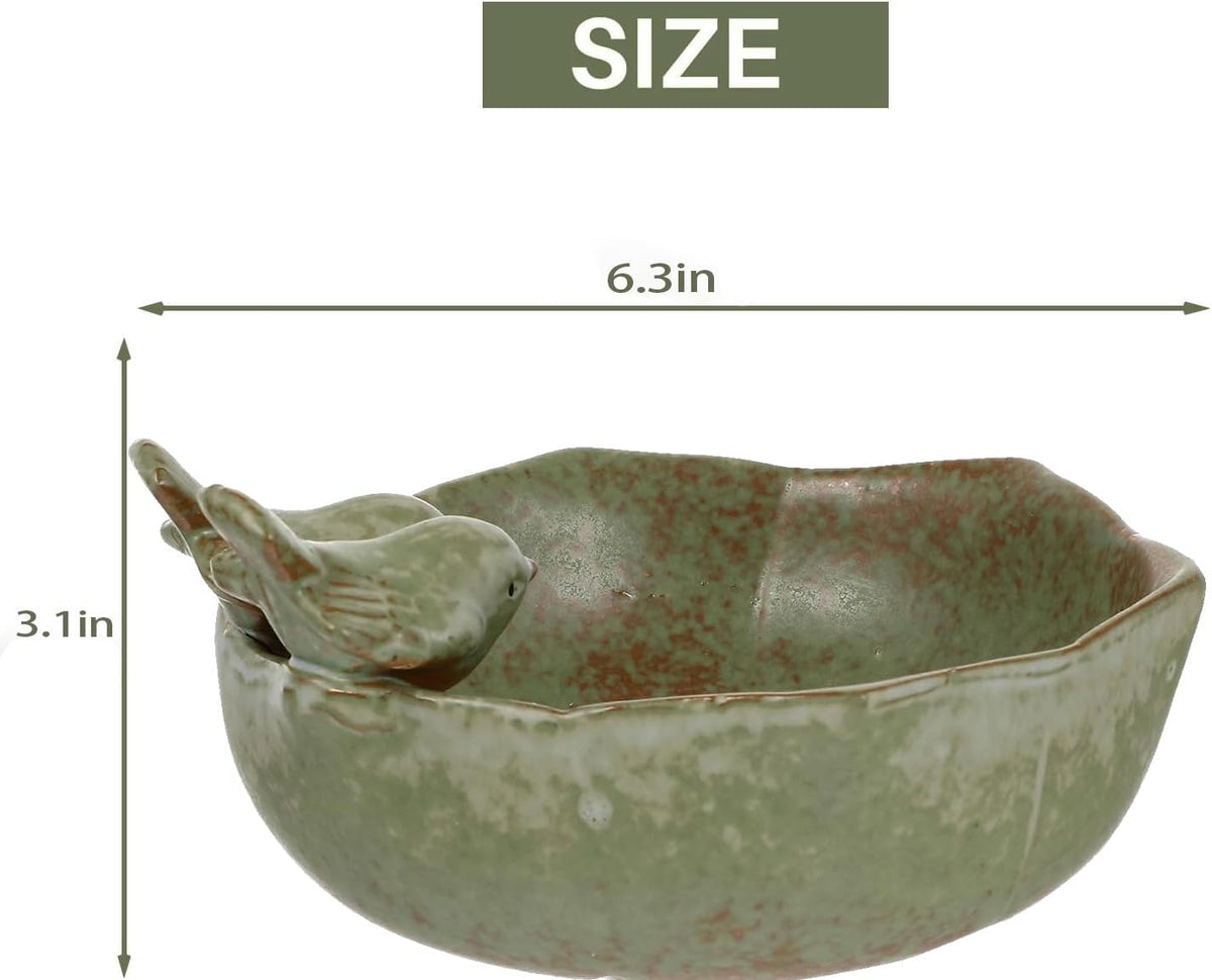Ceramic Bird Bath for Outdoors,Ground & Tabletop Decor, Ground Feeders Bird Bath Feeding Bowl for Outdoors, Garden Deck, Balcony,Yard, Lawn. (Small birdbath)