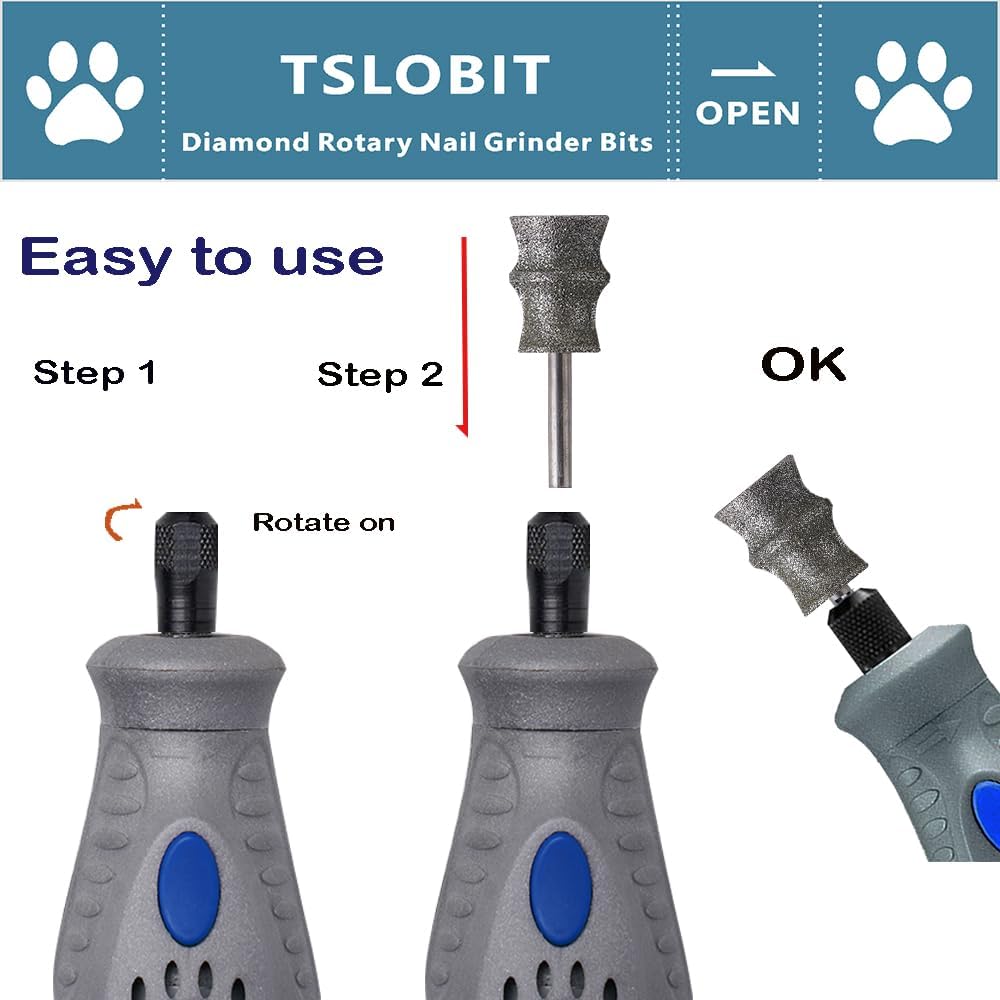 Diamond Dog Nail Grinder Attachment,1/8'' Pet Nail Grinder Wheel for Dremel Dog Nail Grinder, Diamond Rotory Bit for Dogs&Pets Nail Care,2-Pack(Large D+D)