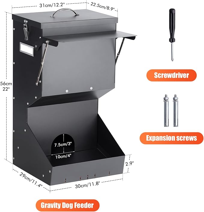 Automatic Dog Feeder for Large Breed Outdoor | 25lbs Galvanized Gravity Dog Food Dispenser and Pet Feeder for Large Dogs, Cats, Chicken, Ducks, Deer