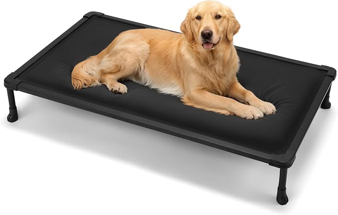 Veehoo Chew Proof Elevated Dog Bed, Padded Indestructible Raised Dog Cot | Orthopedic Dog Platform Bed with Soft Padded Mat, Durable Waterproof Pet Cot for Indoor, Outdoor or Crate, 49-Inch, Black