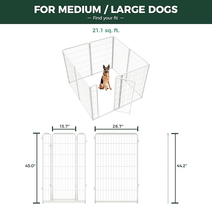 FXW Homeplus Unleashed Indoor Dog Playpen - Stress-Free and Safe Play, Heavy Duty 45 Inch 8 Panels with Fence-to-Wall Anchor (Pack of 4) for Large Dogs, White│Patented