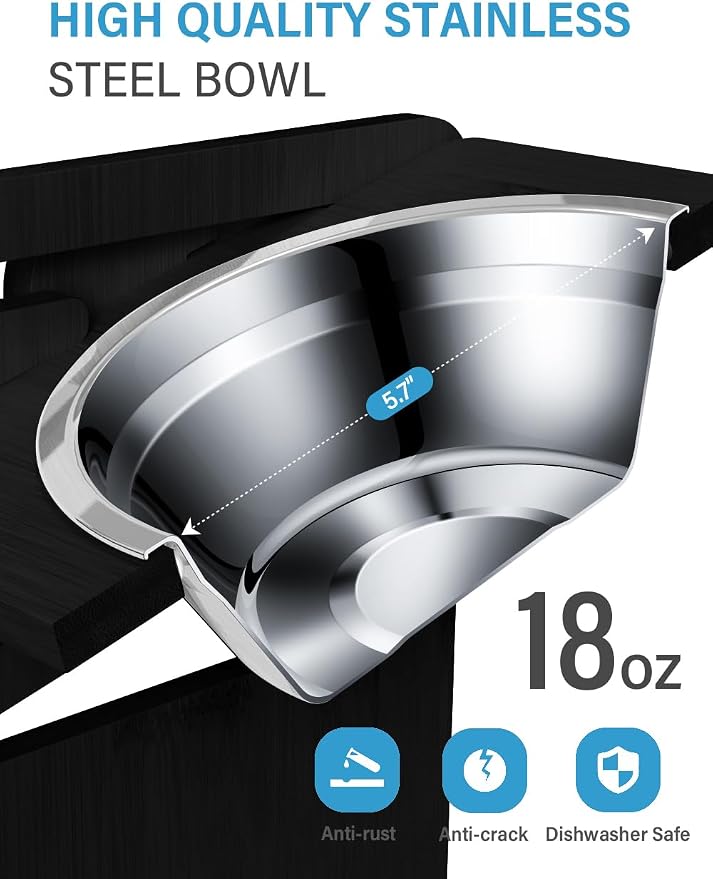 Elevated Dog Bowls, Raised Dog Bowl Stand Adjustable Small, Black | Bamboo Elevated Feeder with 2 Stainless Steel Bowls, Adjustable Height Stand for Small Puppies and Cats