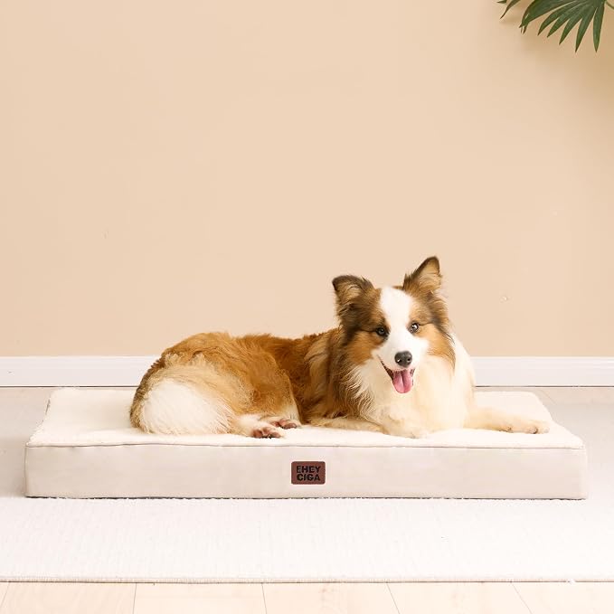 EHEYCIGA Orthopedic Dog Bed Large with Removable Washable Cover, 44IN Camel | Egg Crate Foam Support, Durable Oxford fabric, Non-Slip Bottom, Machine Washable, Soft Waterproof Plush Pet Bed Mat For Crate