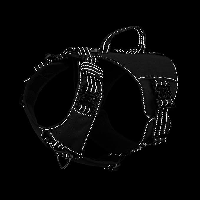 ICEFANG Quick-Moving Tactical Dog Harness for Large Dogs,No Pull Dog Vest | Control Handle,Reflective,Full Metal Buckles,Adjustable,Hook-and-Loop Panel,Soft Padded,Black,Large