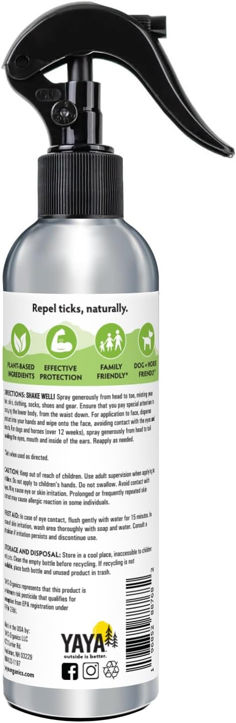YAYA ORGANICS Tick Ban DEET-Free Mist Spray - Made in USA - All Natural Extra Strength Tick Repellent Spray Made with Essential Oils - Safe for Kids & Dogs (8 Ounce)