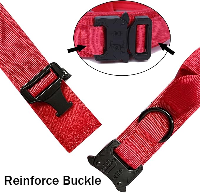 Tactical Dog Collar and Leash Set for Large Dogs with Control Handle,Red | 1000D Heavy-Duty Nylon Fabric,Quick-Release Metal Buckle,Adjustable Fit,Soft-Padded Webbing,D-Ring,for Training & Hiking,S