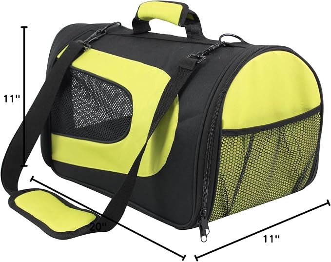 EliteField Deluxe Soft Pet Carrier (3 Year Warranty, Airline Approved), Multiple Sizes and Colors Available (20" L x 11" W x 11" H, Black+Lemon Green)