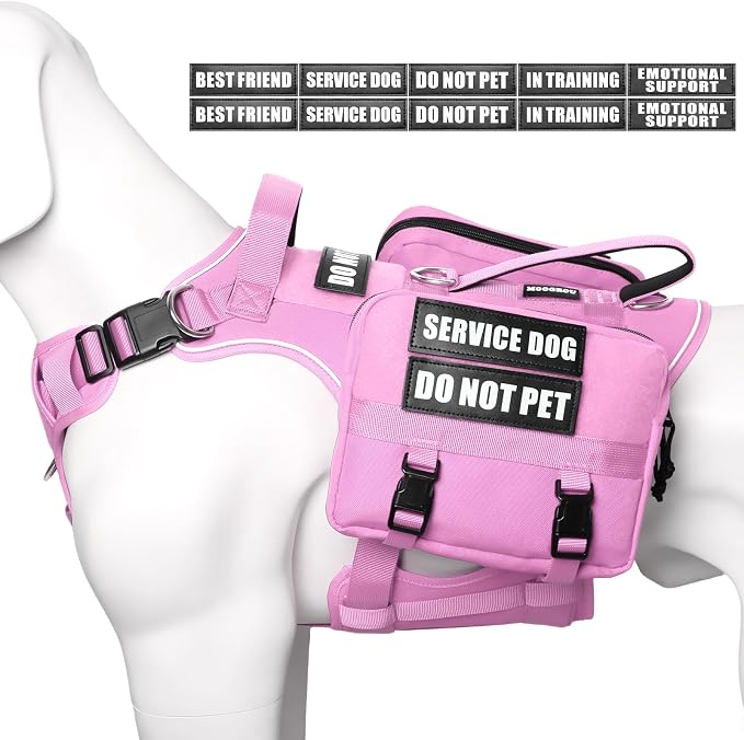 Service Dog Vest with Removable Backpack for Medium Dogs Pink M | No Pull Adjustable Dog Harness with Pockets,Soft Padded Handles&Molle for Patches,Heavy Duty for Training Hiking Hunting