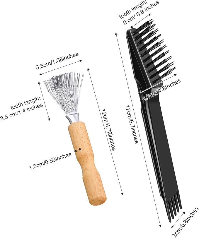 Boao 4 Pcs Hair Brush Cleaning Tool Set Mini Hair Cleaning Brush Tool Wooden Handle Mini Rakes for Removing Dust Home Salon Use(Black)