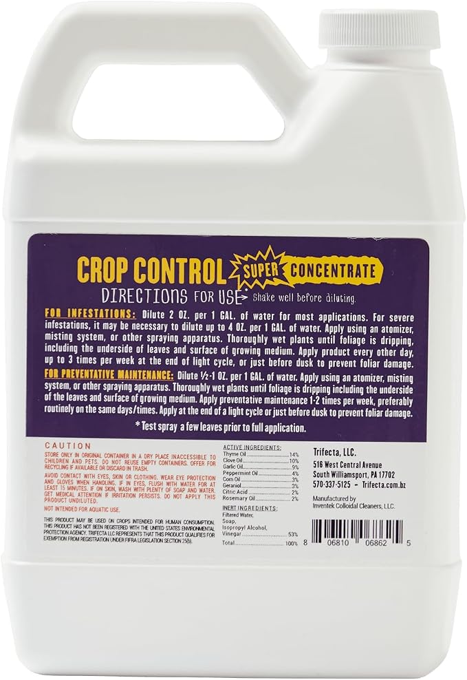 Trifecta Crop Control Super Concentrate All-in-One Natural Pesticide, Fungicide, Miticide, Insecticide, Help Defeat Spider Mites, Powdery Mildew, Botrytis, Mold, and More on Plants 4 OZ