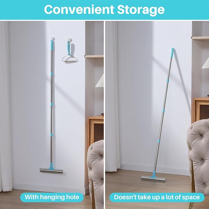JOYMOOP 2 PCS Carpet Rake for Pet Hair Removal, 63" Adjustable Long Handle and Short Handle Carpet Scraper for Rugs, Sofa,Cloth, Metal & Silicone Dog Hair Carpet Rake