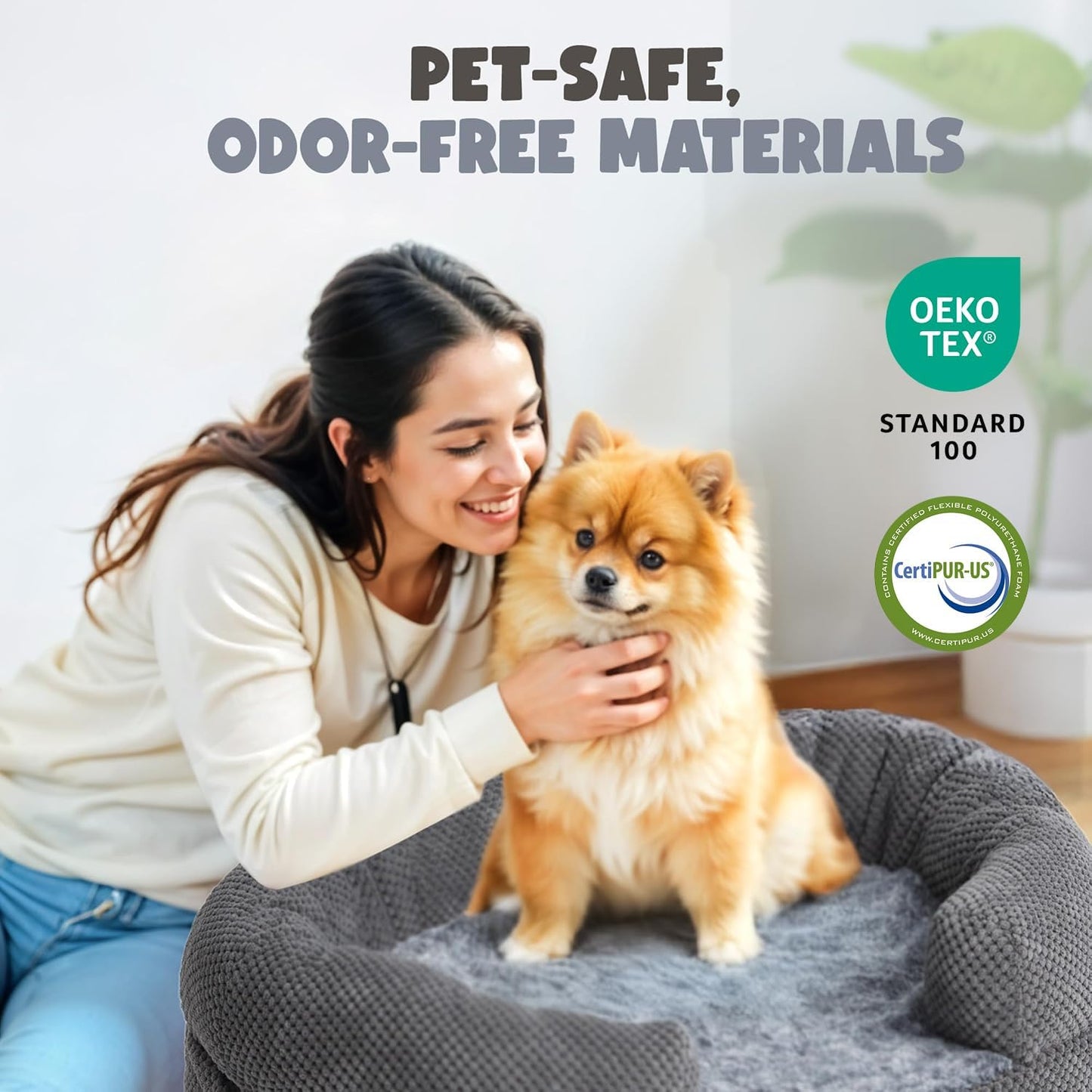 Orthopedic Dog Bed for Large Dogs, Egg Crate Memory Foam Fur Sofa with Comfortable Sides, Soft and Big Dog Couch Bed with Washable Removable Cover and Non-Slip Oval Bottom, 43" Grey