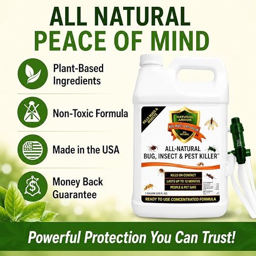 Natural Bug, Insect & Pest Killer & Control Including Fleas, Ticks, Ants, Spiders, Bed Bugs, Dust Mites, Roaches and More for Indoor and Outdoor Use, 128 Oz Gallon