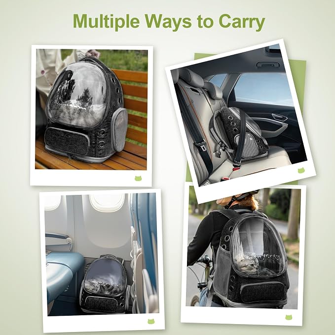 Cawypety Expandable Cat Backpack,Cat Bubble Backpack Carrier for Carrying Cats, Pets and Small Dogs,Airline-Approved,Designed for Travel, Hiking, Walking,Car (Black