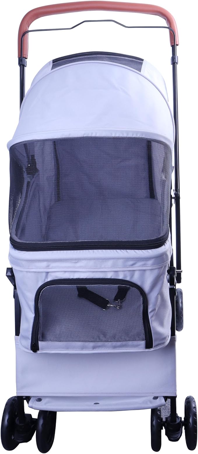 Pet Stroller (4 Wheels for Cats and Dogs) with Reversible Handle for Small and Medium Pets up to 33 lbs.Silver