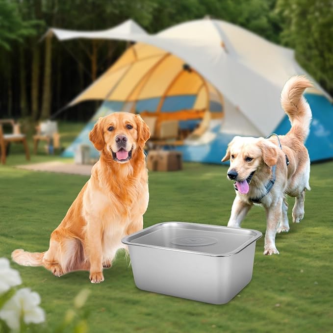 YUEPET Outdoor Dog Water Bowl, 2 Gallon Stainless Steel Bowl for Dogs | Outdoor Dog Water Bowl, 2 Gallon Capacity, Food and Water Use, Rounded Corners, Raised Edge, Easy to Clean, XL Dogs