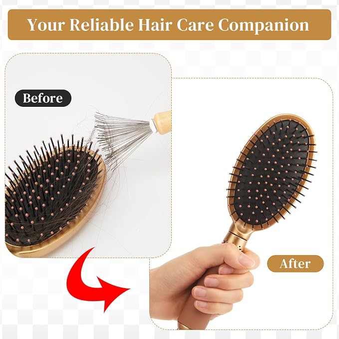 Boao 2 Pack Hair Brush Cleaning Tool,2-in-1 Comb Rake and Brush Cleaner for Removing Hair,Dust and Buildup,Mini Hairbrush Accessory for Home&salon(Gray, Wood Color,Polished Wooden Handle Rake)