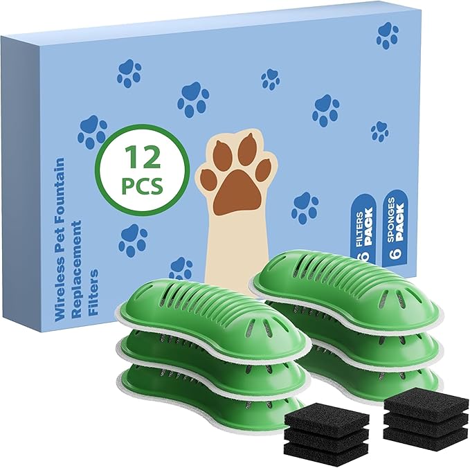 Cat Water Fountain Filter: 12 Cat Fountain Filter - 6 Carbon Filters & 6 Foam Filters - Suitable for GOOIFUN Wireless Cat Fountain W3((B0FND4DZZY)