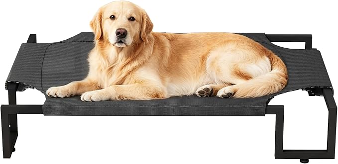 Elevated Dog Bed,Raised Outdoor Dog Bed for XLarge Sized Dogs | Waterproof Cooling Dog Cot with Washable Breathable Teslin Mesh,Pet Bed with Heavy Duty Frame,No-Slip Feet,Black 125×85×21cm