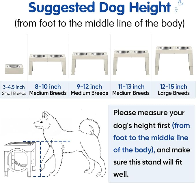 XIAZ Elevated Dog Bowls Large Breed Raised Dogs Bowl Stand Large/Medium Sized Dog Stainless Steel Food Water Bowl Stands 5 Heights Adjustable 9/11/12/14in Pet Feeder Dish Station
