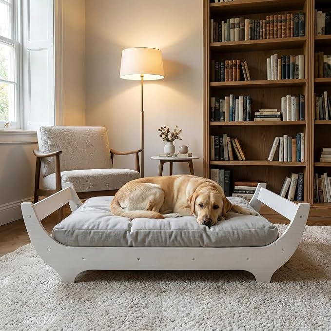Perugina Wood Elevated Raised Dog Bed Frame Mat Set,MaplePattern,80lb | Trainer Recommended DutchDesign Sturdy Attractive Dog Sofa Couch Furniture